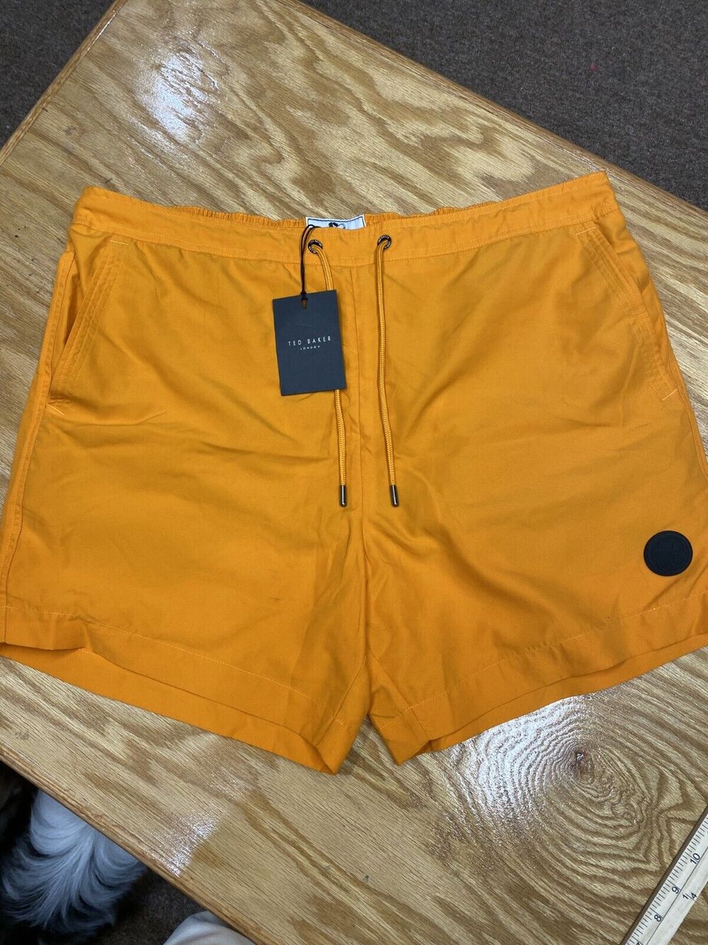 Ted Baker London Swim Trunks Men's 7 Yellow Cotton Drawstring Slash Pockets A37